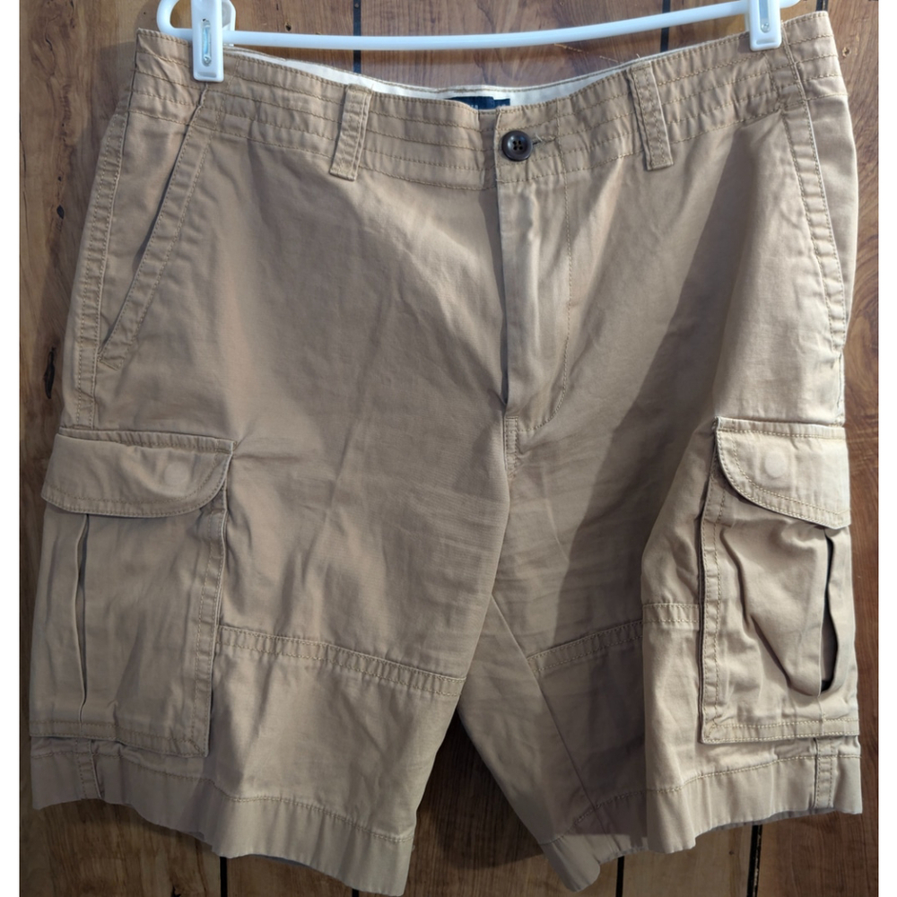 Tommy Hilfiger Cargo Shorts Mens Size‎ 35 Tan Khaki Pockets All Cotton Flag Logo